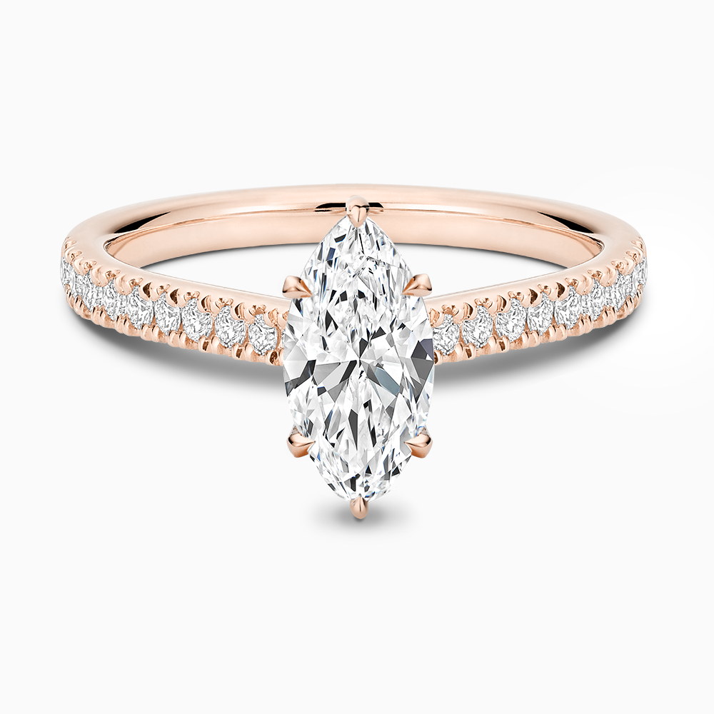 The Ecksand Love-Knot Diamond Engagement Ring with Eagle Prongs shown with Marquise in 14k Rose Gold