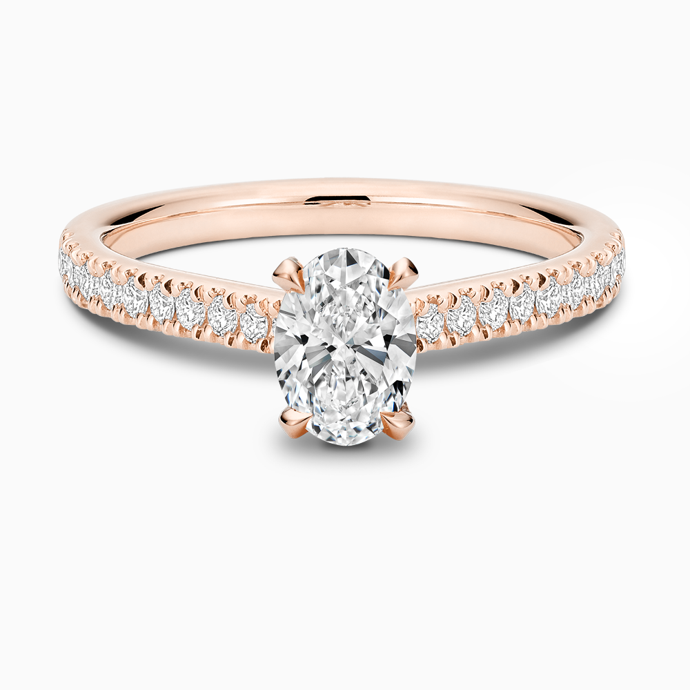 The Ecksand Love-Knot Diamond Engagement Ring with Eagle Prongs shown with Oval in 14k Rose Gold