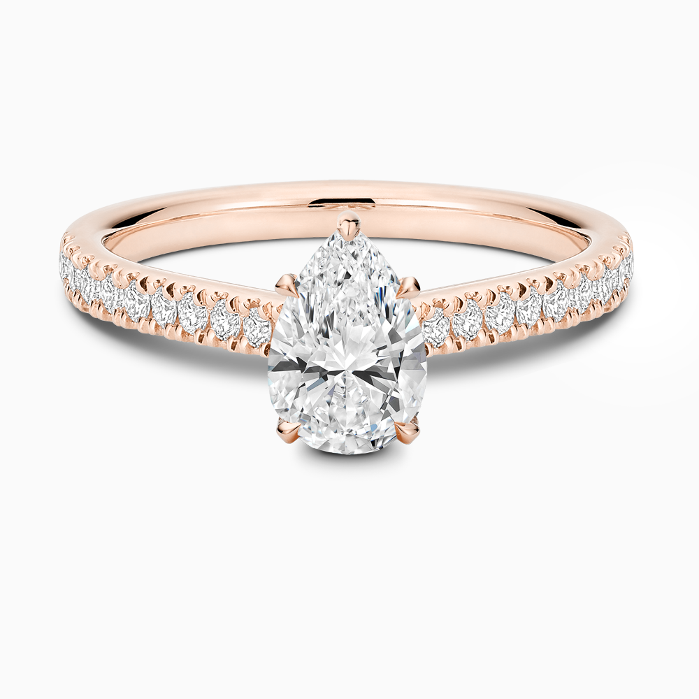 The Ecksand Diamond Engagement Ring with Eagle Prongs shown with Pear in 14k Rose Gold