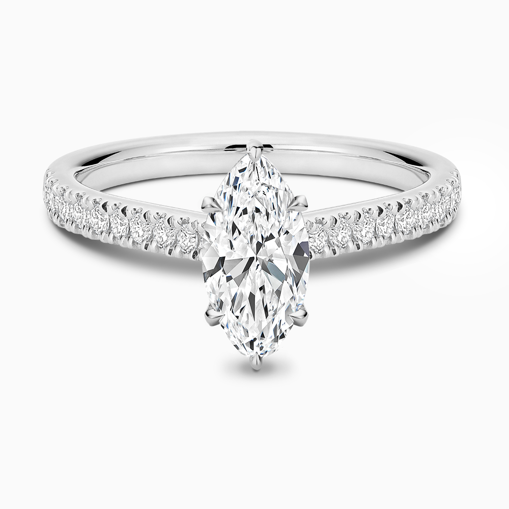 The Ecksand Love-Knot Diamond Engagement Ring with Eagle Prongs shown with Marquise in 14k White Gold