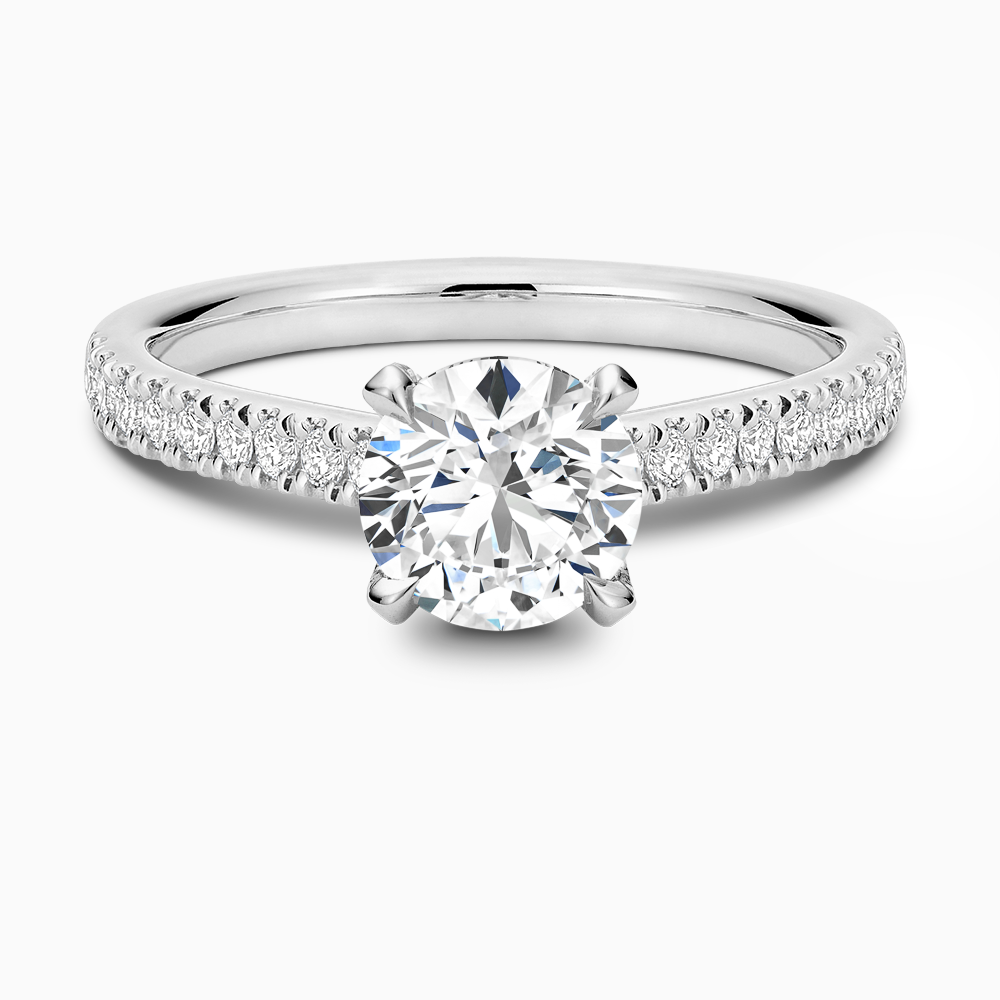 The Ecksand Love-Knot Diamond Engagement Ring with Eagle Prongs shown with Round in 18k White Gold