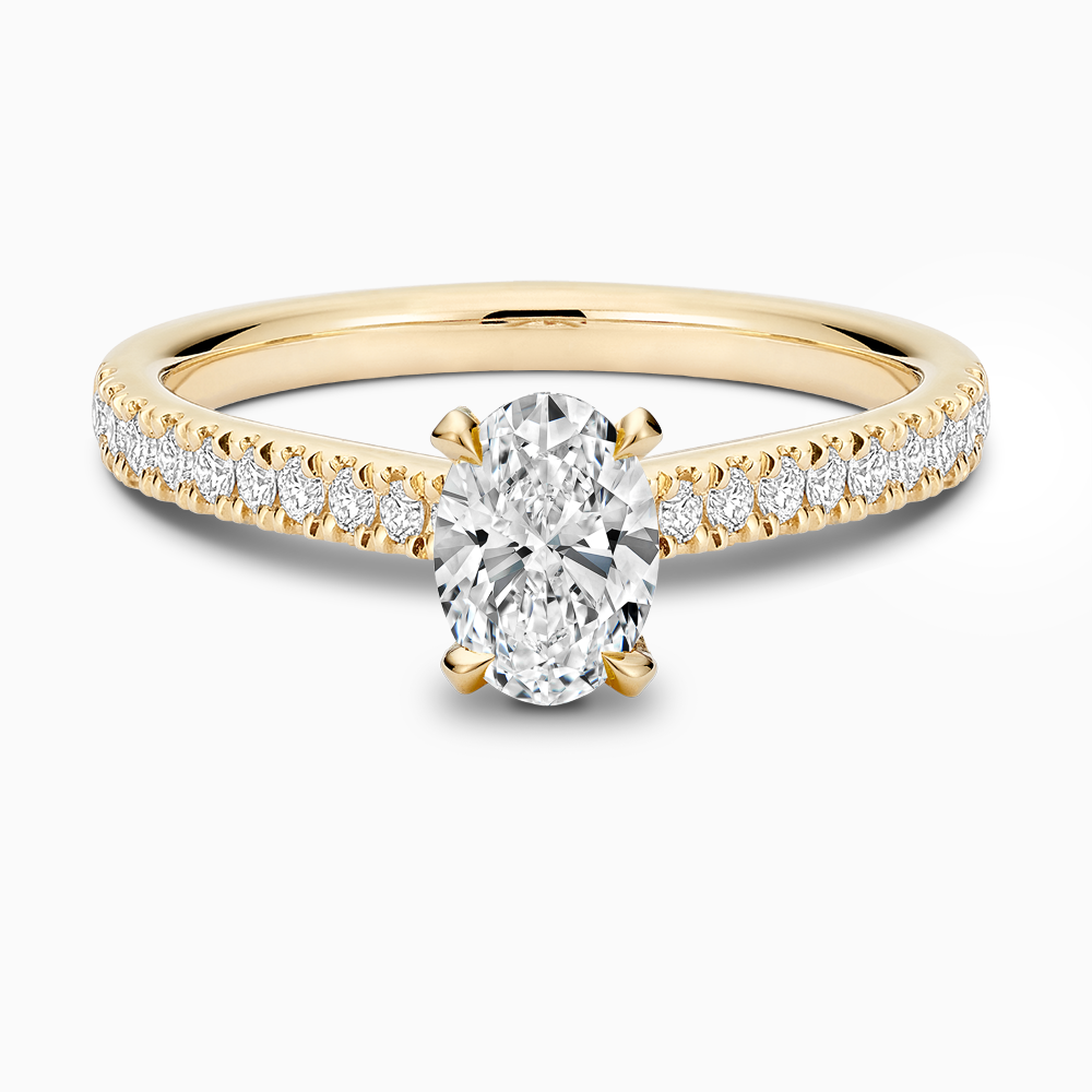 The Ecksand Love-Knot Diamond Engagement Ring with Eagle Prongs shown with Oval in 18k Yellow Gold