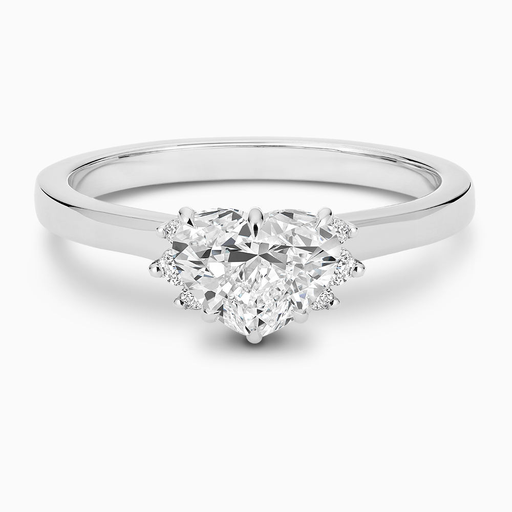 The Ecksand Solitaire Six-Prongs Engagement Ring with Diamond Accent Pavé shown with Heart in 14k White Gold