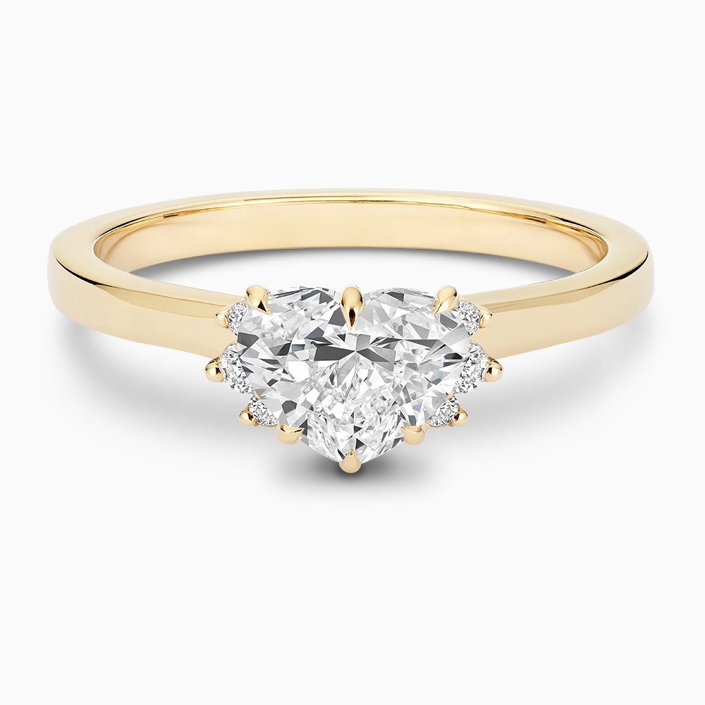 The Ecksand Solitaire Six-Prongs Engagement Ring with Diamond Accent Pavé shown with Heart in 14k Yellow Gold