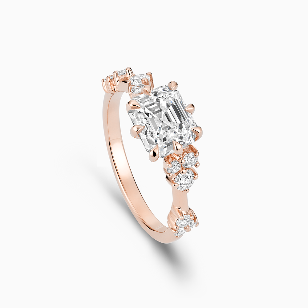 Ecksand's Eight-Prong Blossom Engagement Ring with Side Diamonds in 14k Rose Gold, Asscher #2