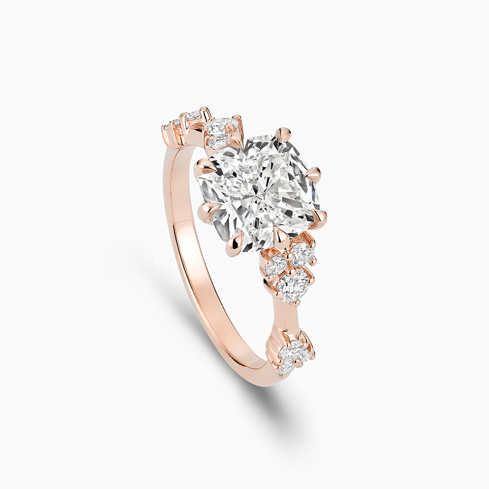 Ecksand's Eight-Prong Blossom Engagement Ring with Side Diamonds in 14k Rose Gold, Cushion #2