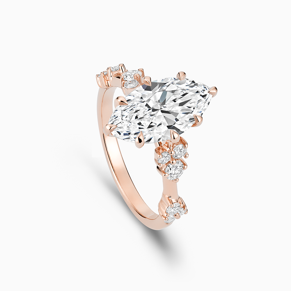 The Ecksand Eight-Prong Blossom Engagement Ring with Side Diamonds shown with  in 