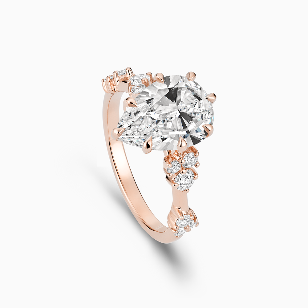 Ecksand's Eight-Prong Blossom Engagement Ring with Side Diamonds in 14k Rose Gold, Pear #2