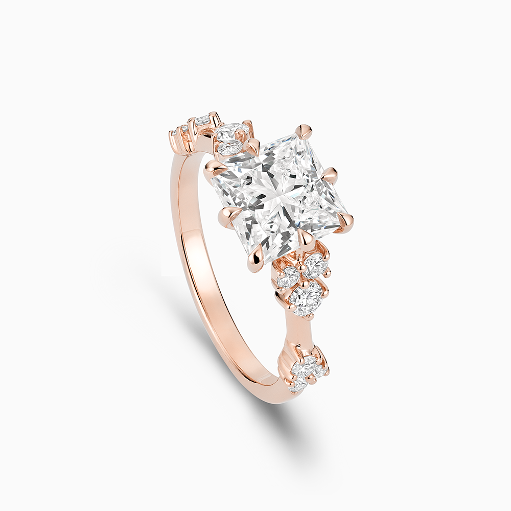 Ecksand's Eight-Prong Blossom Engagement Ring with Side Diamonds in 14k Rose Gold, Princess #2