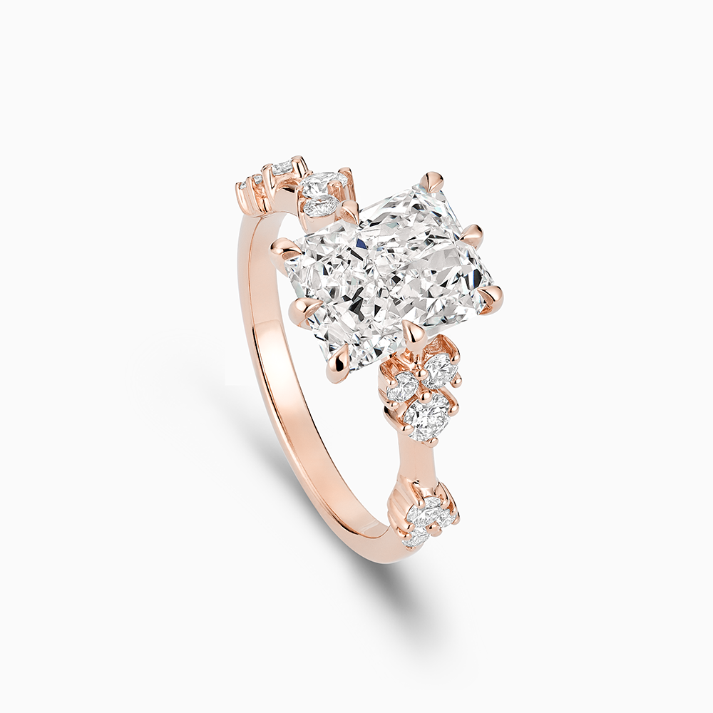 Ecksand's Eight-Prong Blossom Engagement Ring with Side Diamonds in 14k Rose Gold, Radiant #2