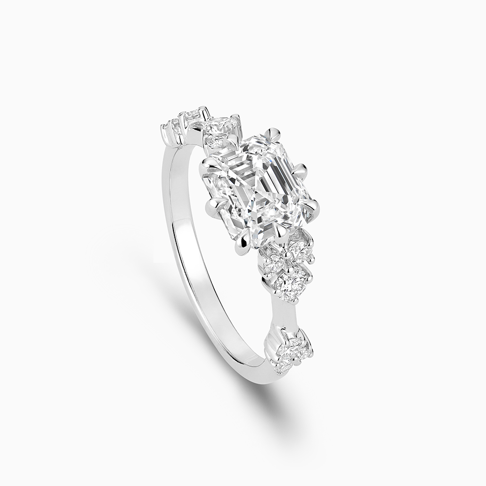 Ecksand's Eight-Prong Blossom Engagement Ring with Side Diamonds in Platinum, Asscher #2