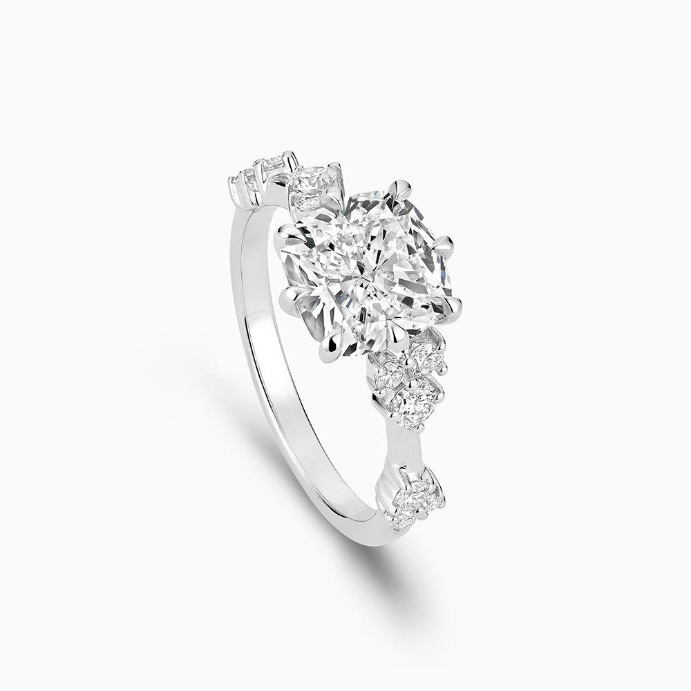 Ecksand's Eight-Prong Blossom Engagement Ring with Side Diamonds in Platinum, Cushion #2