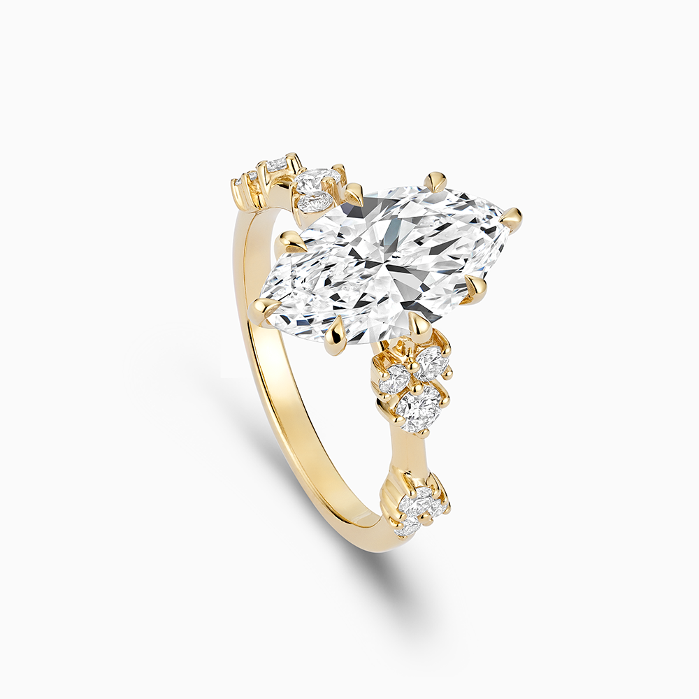 Ecksand's Eight-Prong Blossom Engagement Ring with Side Diamonds in 18k Yellow Gold, Marquise #2