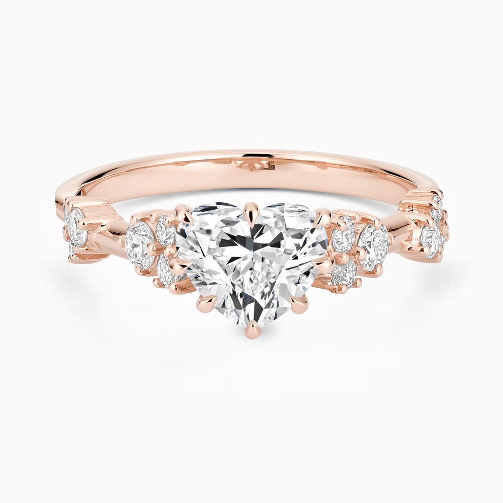 The Ecksand Eight-Prong Blossom Engagement Ring with Side Diamonds shown with Heart in 14k Rose Gold