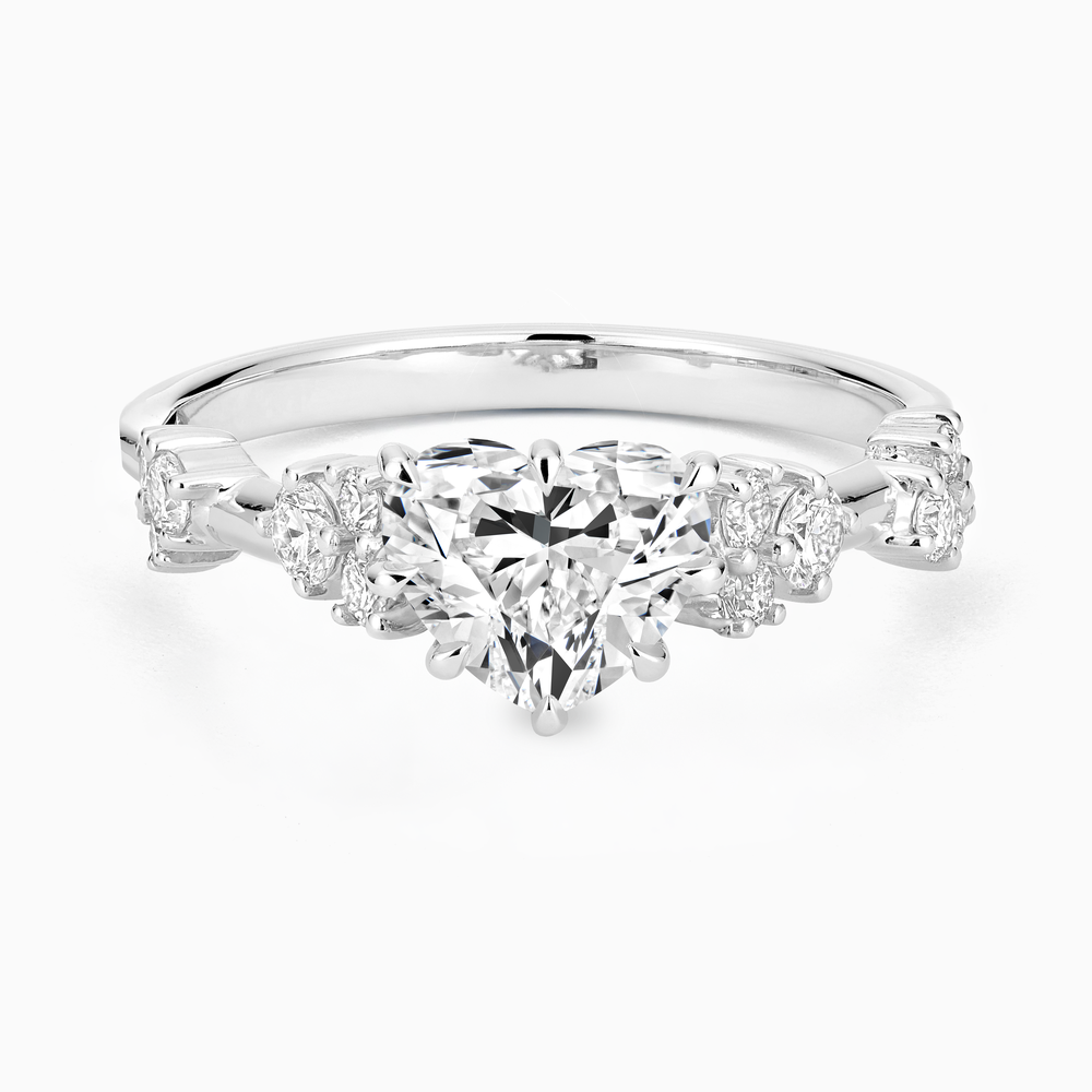 The Ecksand Eight-Prong Blossom Engagement Ring with Side Diamonds shown with Heart in 14k White Gold