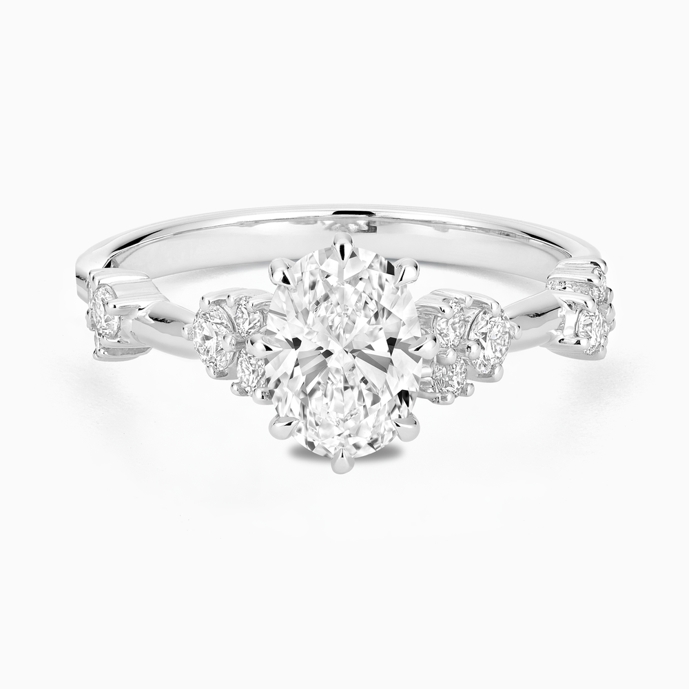 The Ecksand Eight-Prong Blossom Engagement Ring with Side Diamonds shown with Oval in 14k White Gold