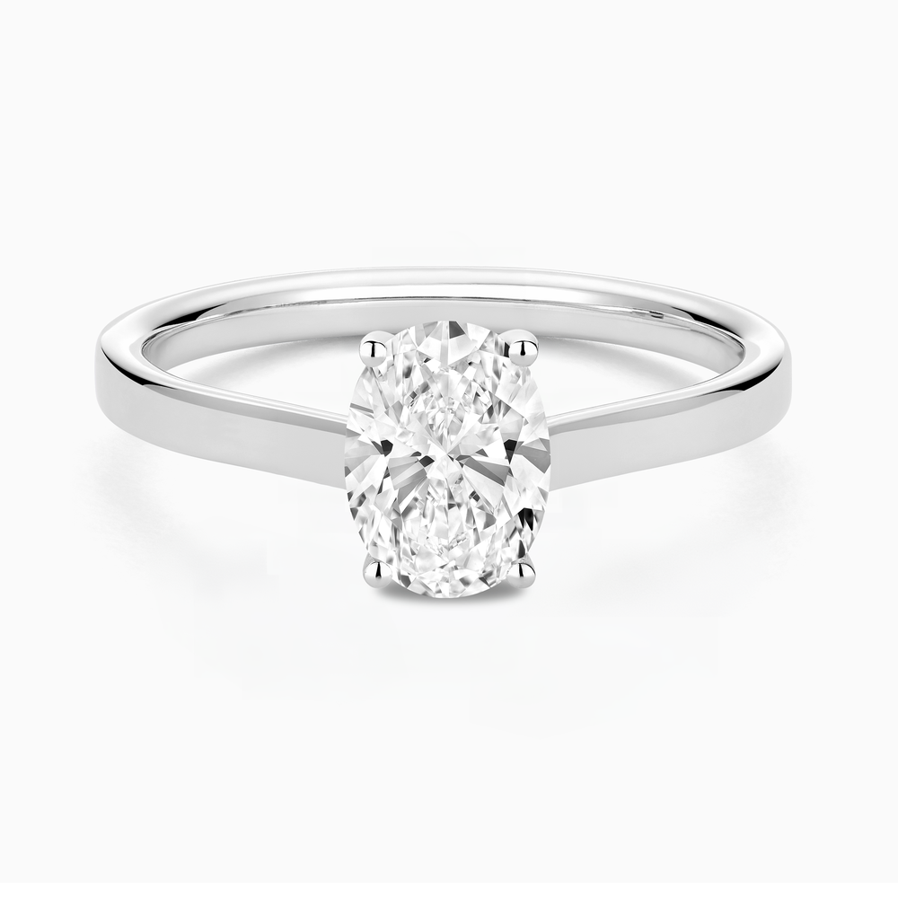 The Ecksand Iconic Hidden Diamond Halo Engagement Ring shown with Oval in 14k White Gold