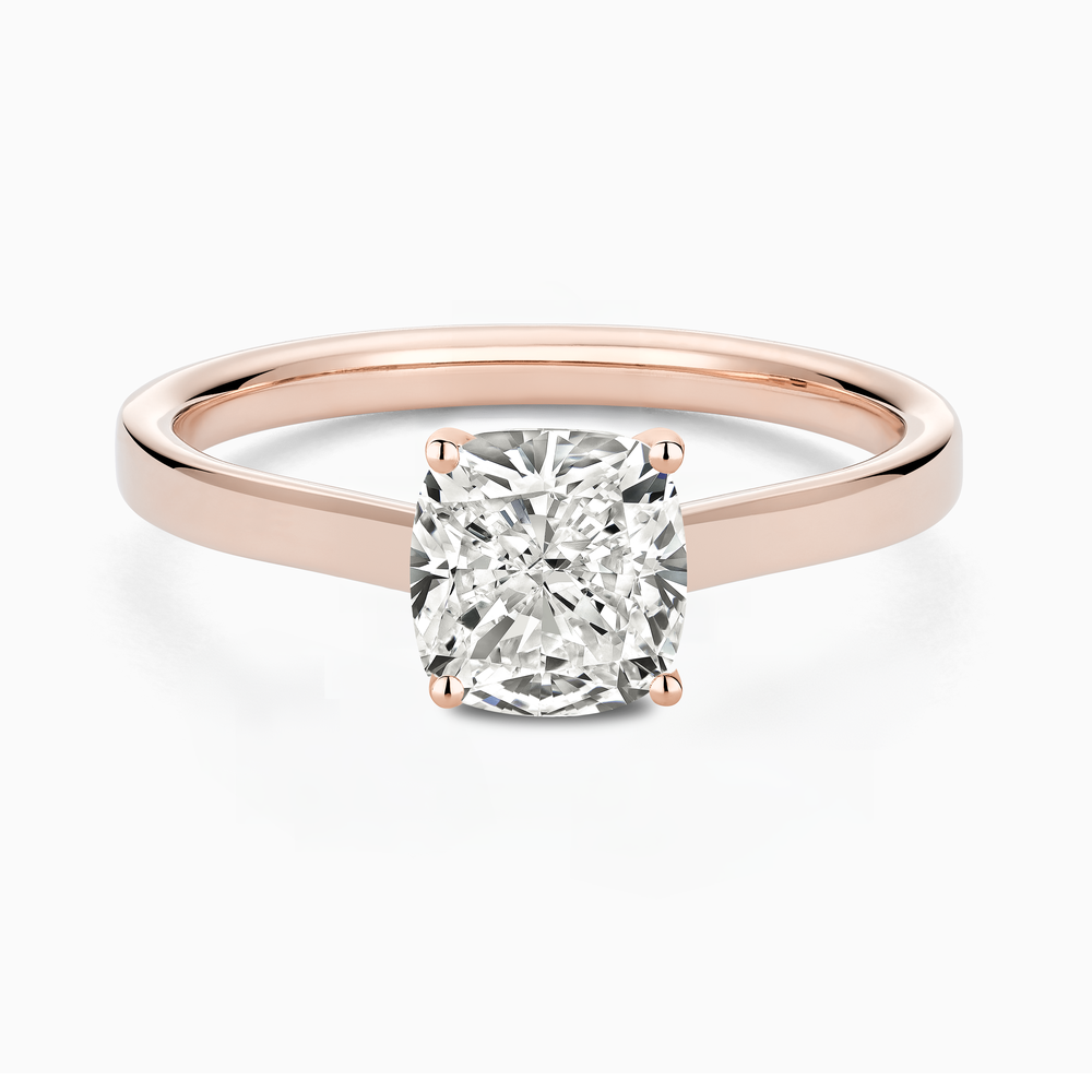 The Ecksand Iconic Hidden Diamond Halo Engagement Ring shown with Cushion in 14k Rose Gold