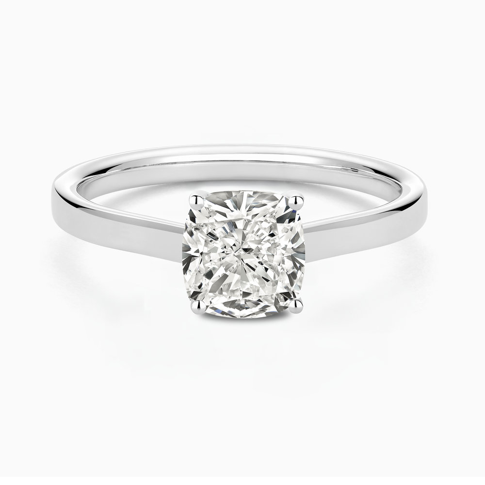 The Ecksand Iconic Hidden Diamond Halo Engagement Ring shown with Cushion in 14k White Gold