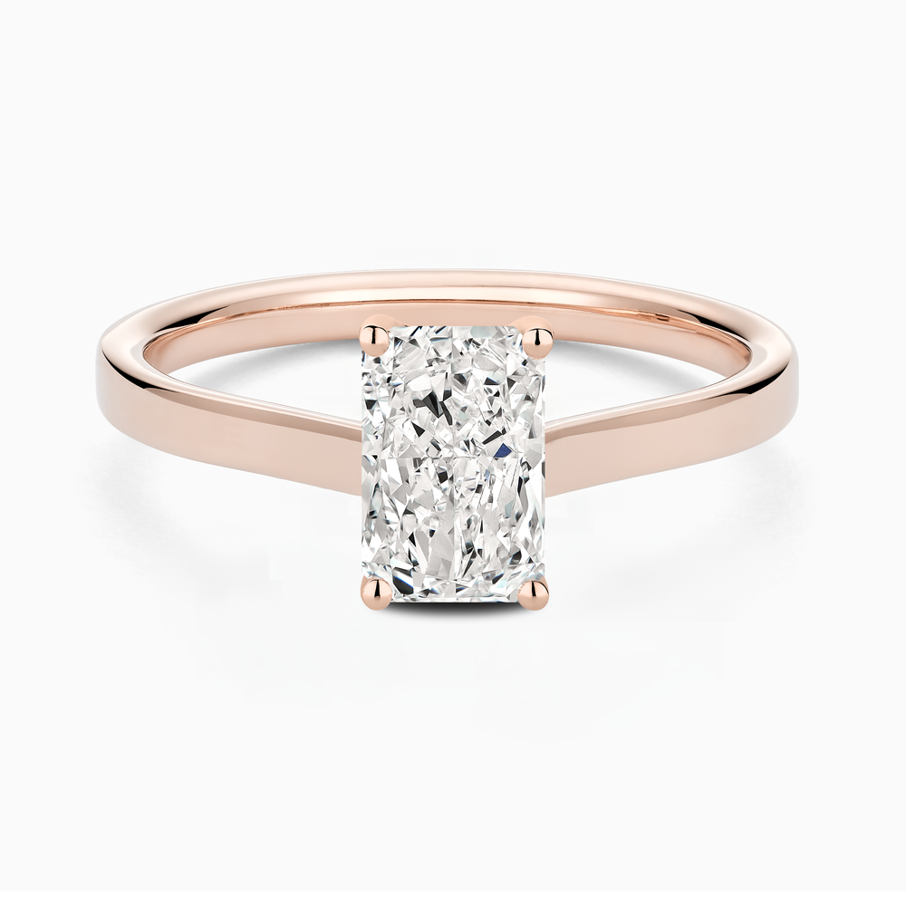 The Ecksand Iconic Hidden Diamond Halo Engagement Ring shown with Radiant in 14k Rose Gold