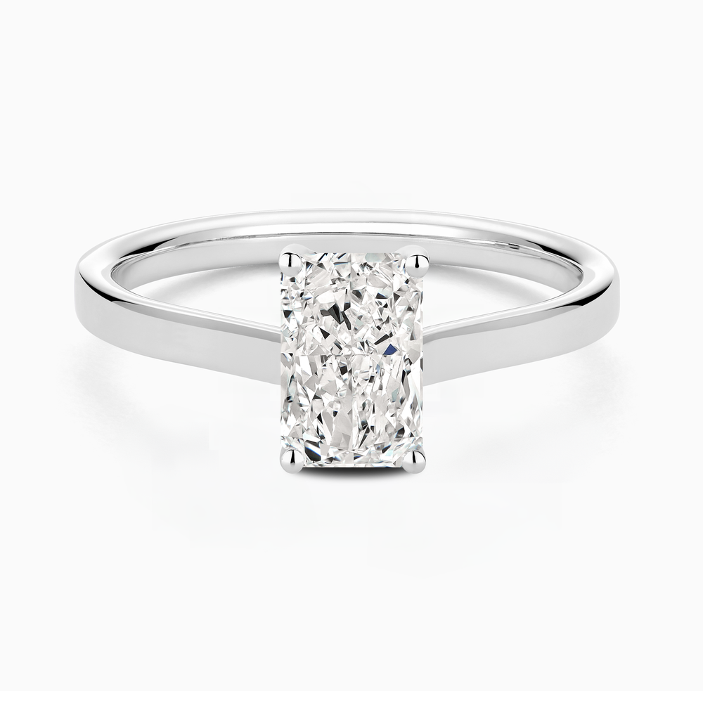 The Ecksand Iconic Hidden Diamond Halo Engagement Ring shown with Radiant in 14k White Gold