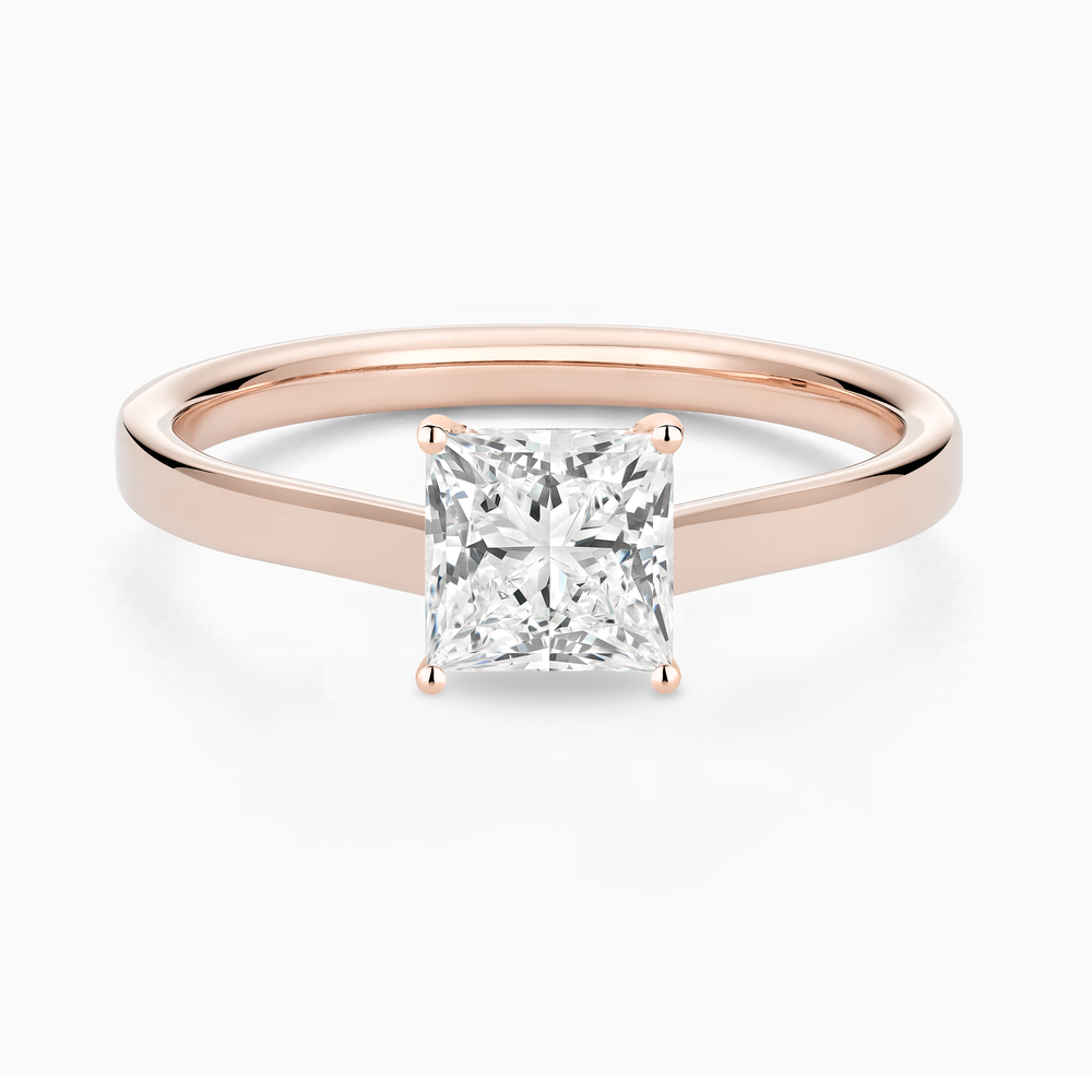 The Ecksand Iconic Hidden Diamond Halo Engagement Ring shown with Princess in 14k Rose Gold