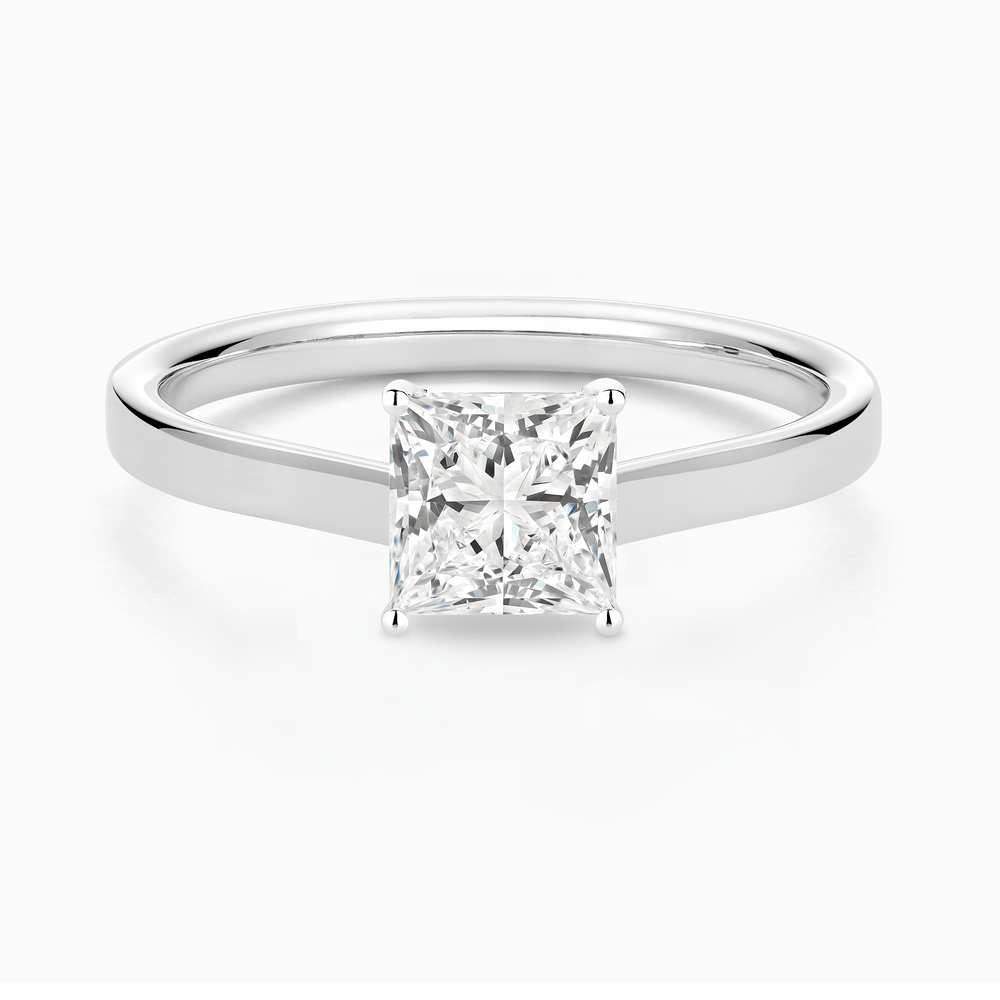 The Ecksand Iconic Hidden Diamond Halo Engagement Ring shown with Princess in 14k White Gold