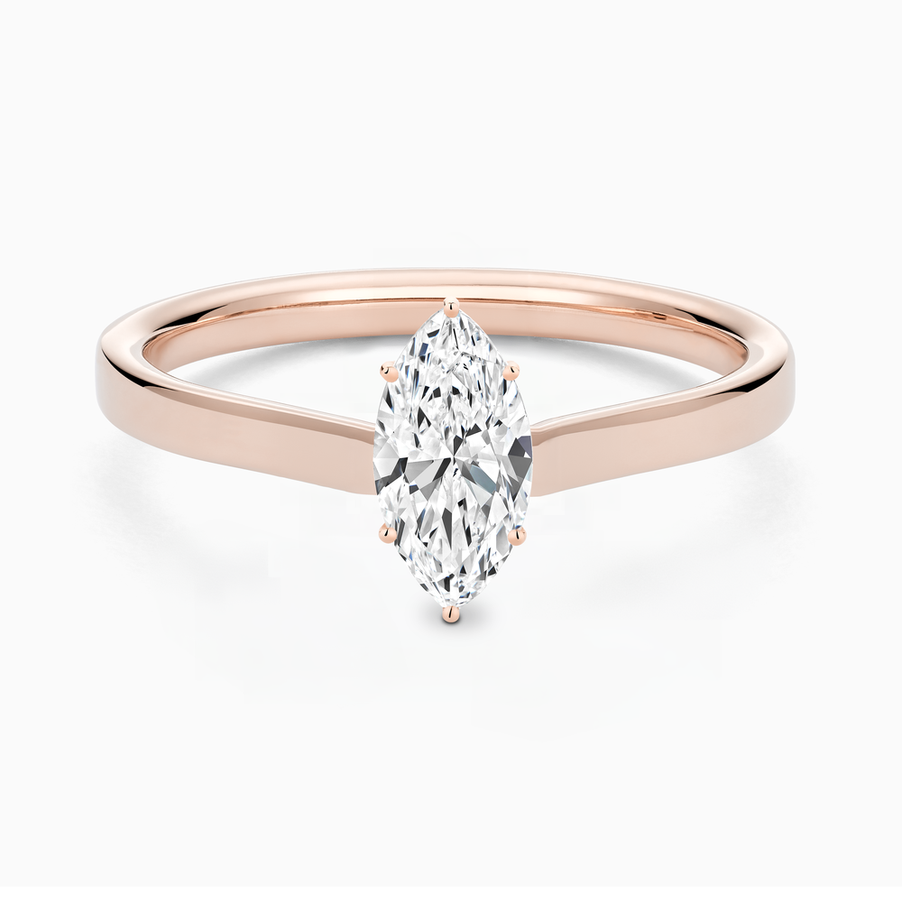 The Ecksand Iconic Hidden Diamond Halo Engagement Ring shown with Marquise in 14k Rose Gold