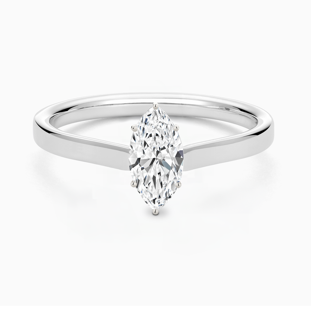 The Ecksand Iconic Hidden Diamond Halo Engagement Ring shown with Marquise in 14k White Gold