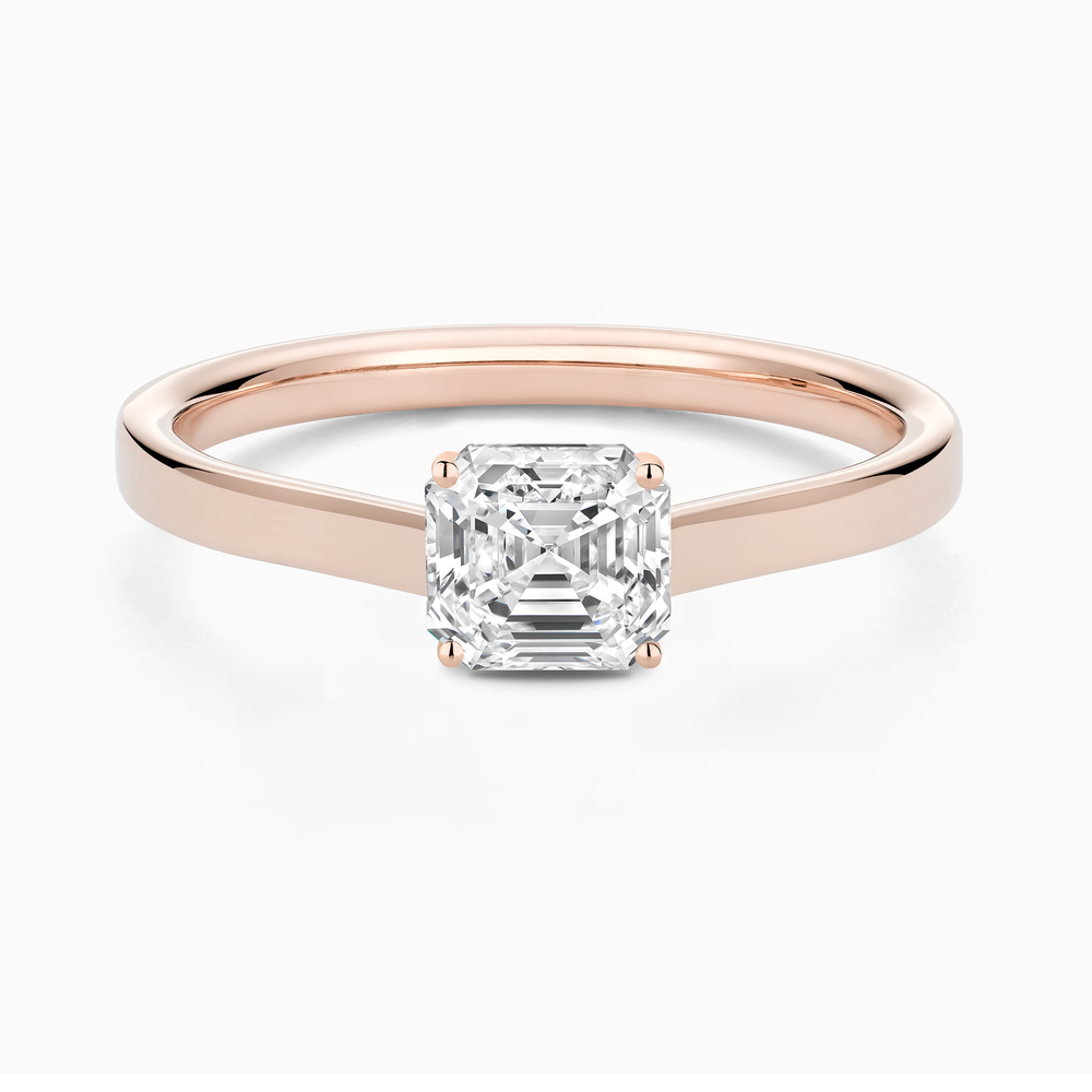 The Ecksand Iconic Hidden Diamond Halo Engagement Ring shown with Asscher in 14k Rose Gold