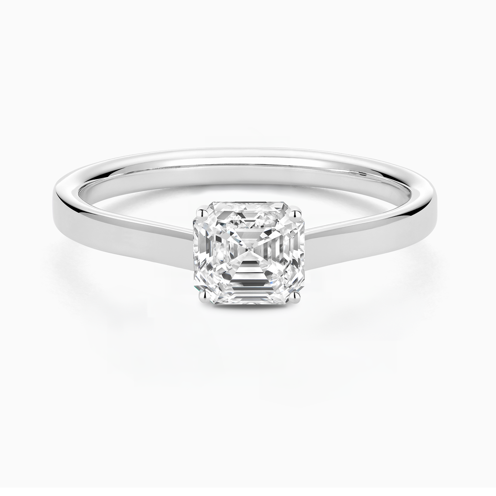 The Ecksand Iconic Hidden Diamond Halo Engagement Ring shown with Asscher in 14k White Gold