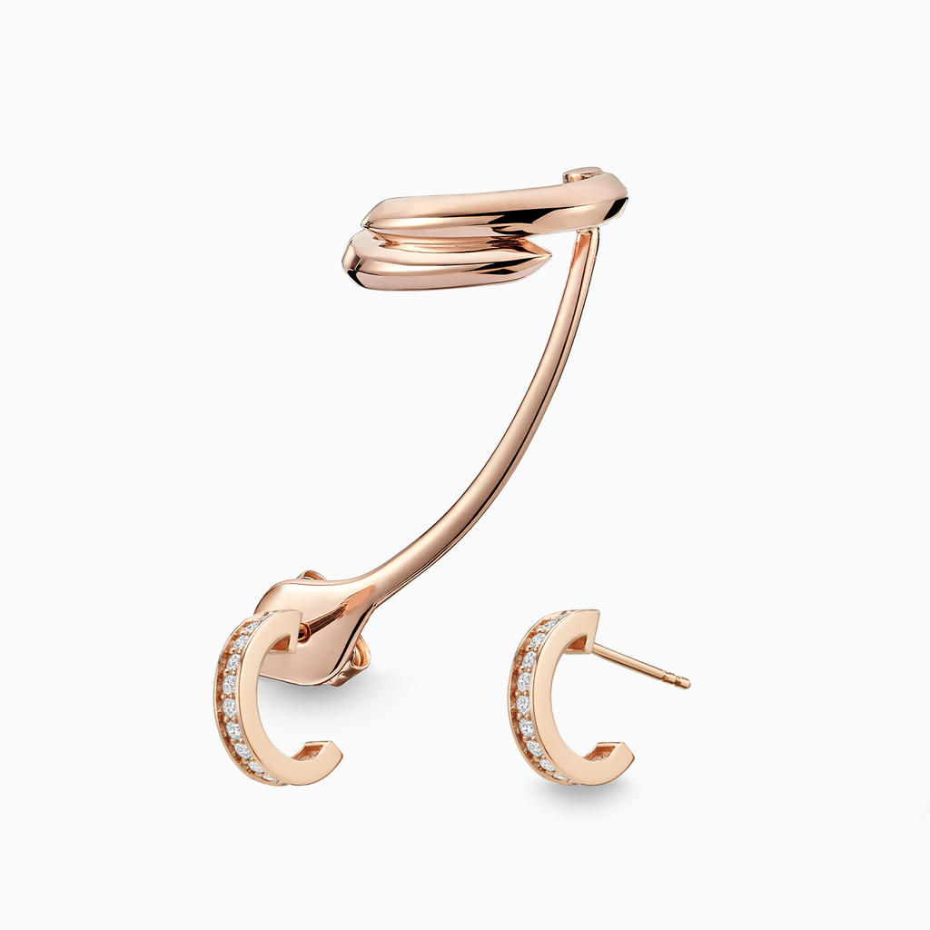 The Ecksand Conch Jacket Earring with Hoop Studs shown with Natural VS2+/F+ in 14k Rose Gold