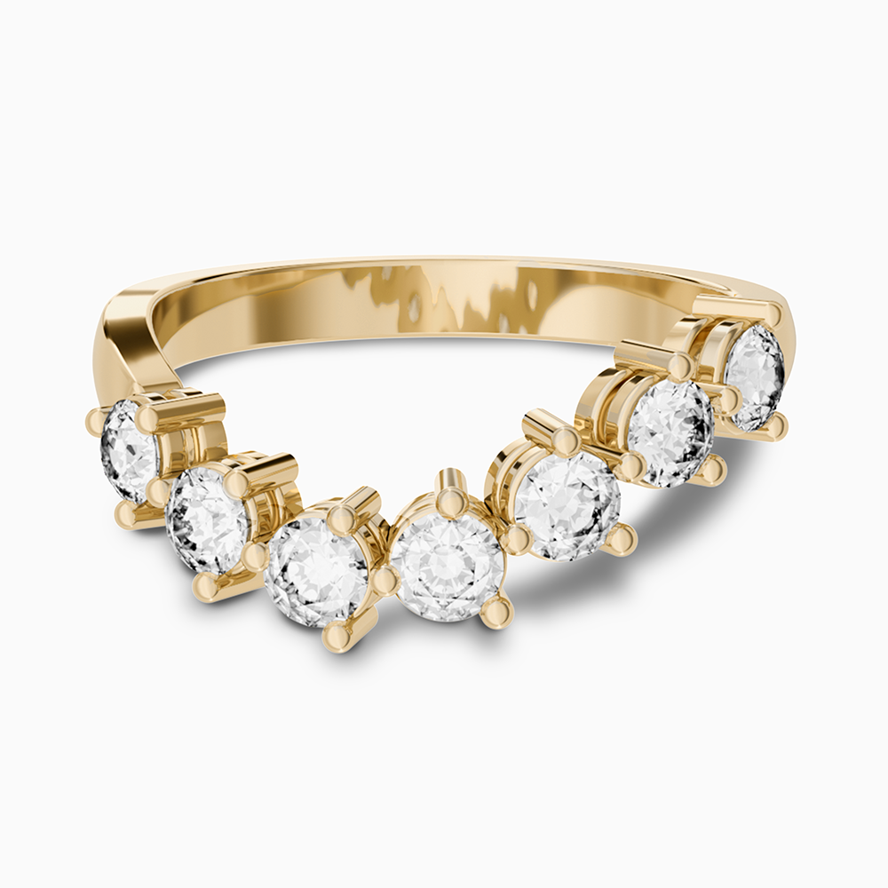 Canadian-made curved wedding band with seven diamonds set in 18K yellow gold.
