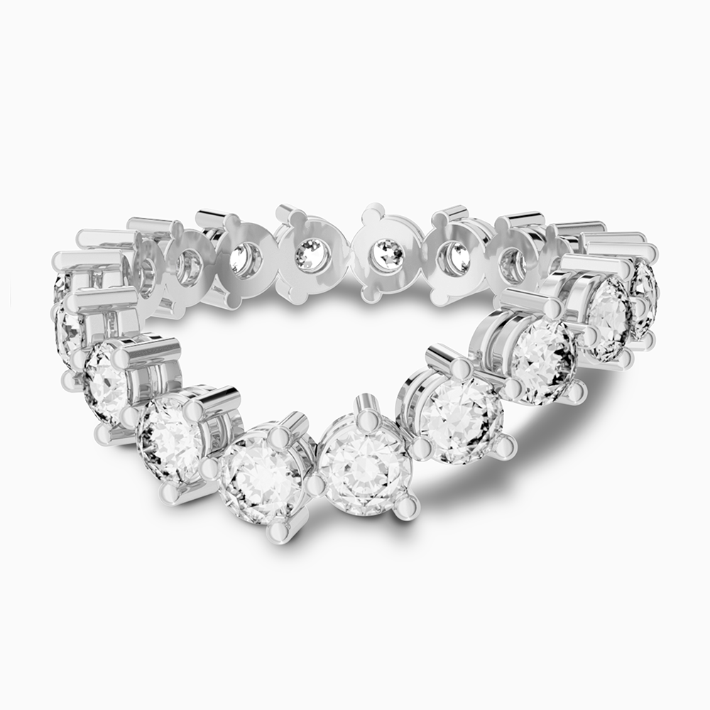 Canadian-made diamond eternity wedding ring with shared prongs in 18K white gold.