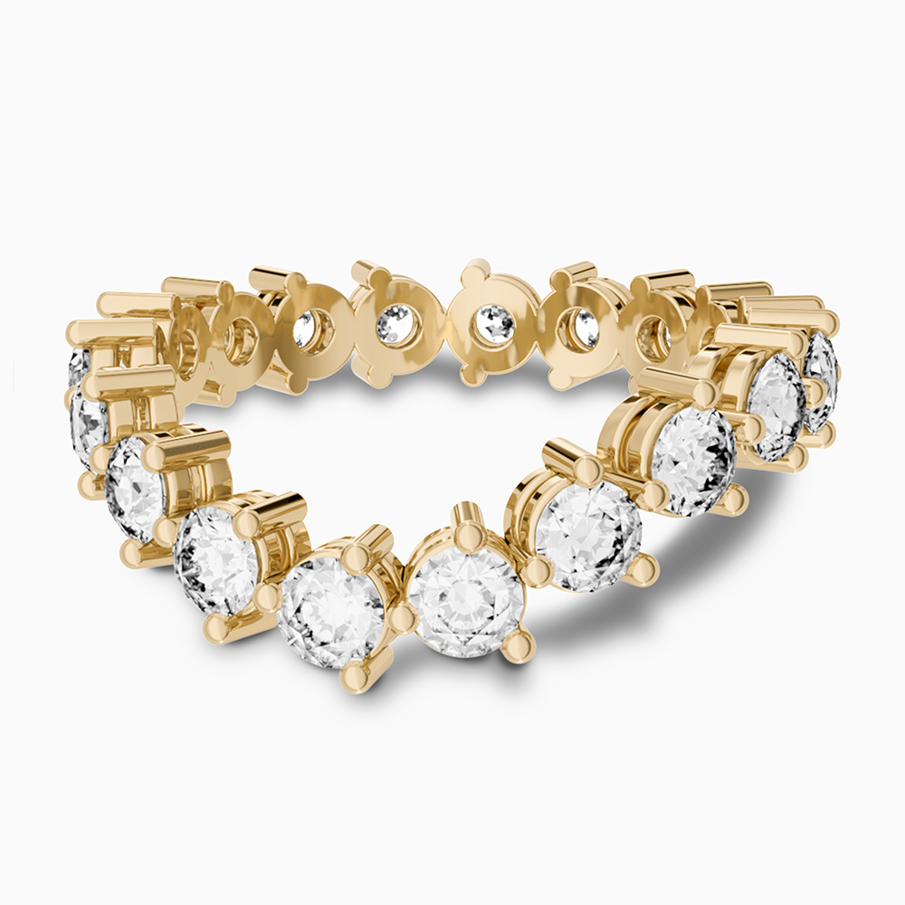 Ecksand Canadian-made diamond eternity wedding ring with shared prongs in 18K yellow gold.