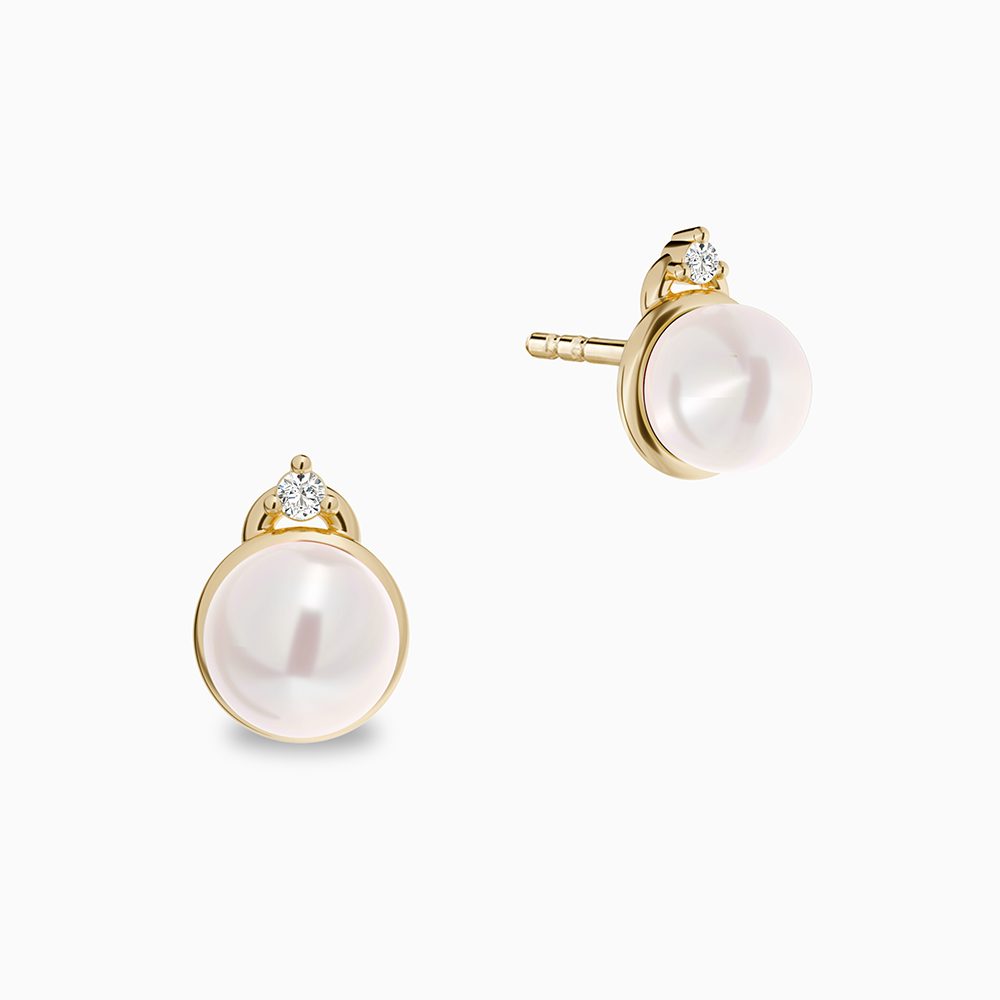 Akoya Pearl Gold Stud Earrings with Accent Diamonds Ecksand