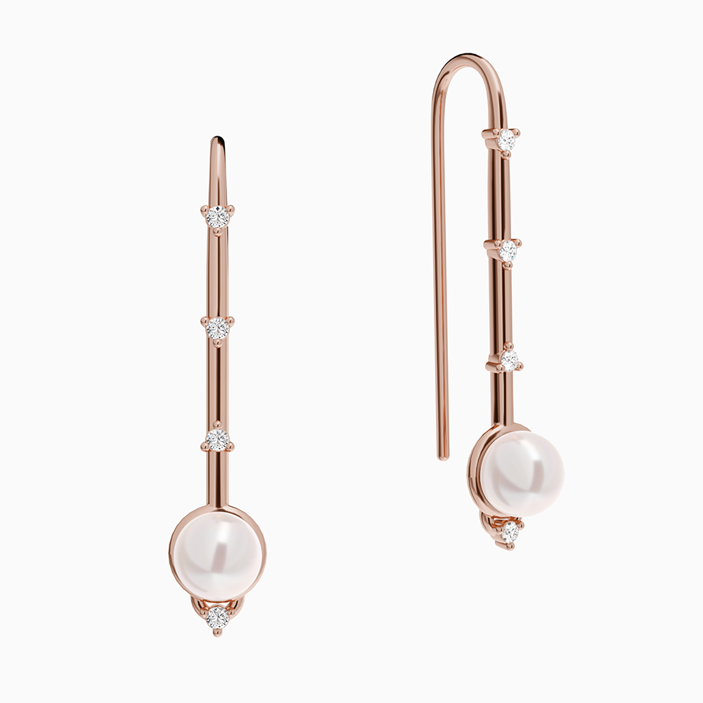 Akoya Pearl and Diamonds Gold Dangle Earrings Ecksand