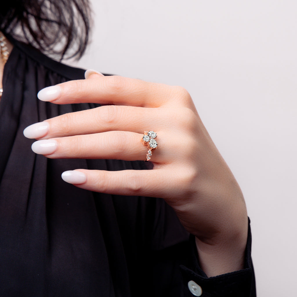 The Ecksand Diamond Cluster Engagement Ring with Side Diamonds shown with  in 