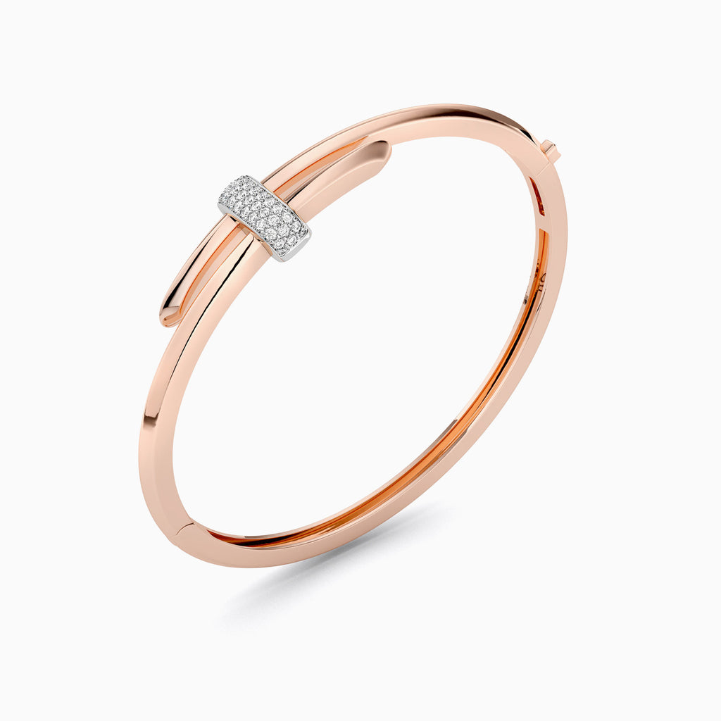 The Ecksand Iconic Duel Gold Wrap Bangle with Diamond Pavé shown with Natural VS2+/ F+ in 14k Rose Gold