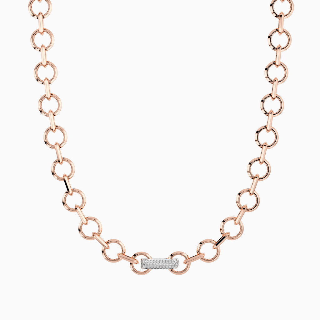 The Ecksand Thick Chain Diamond Pavé Necklace shown with Natural VS2+/ F+ in 14k Rose Gold