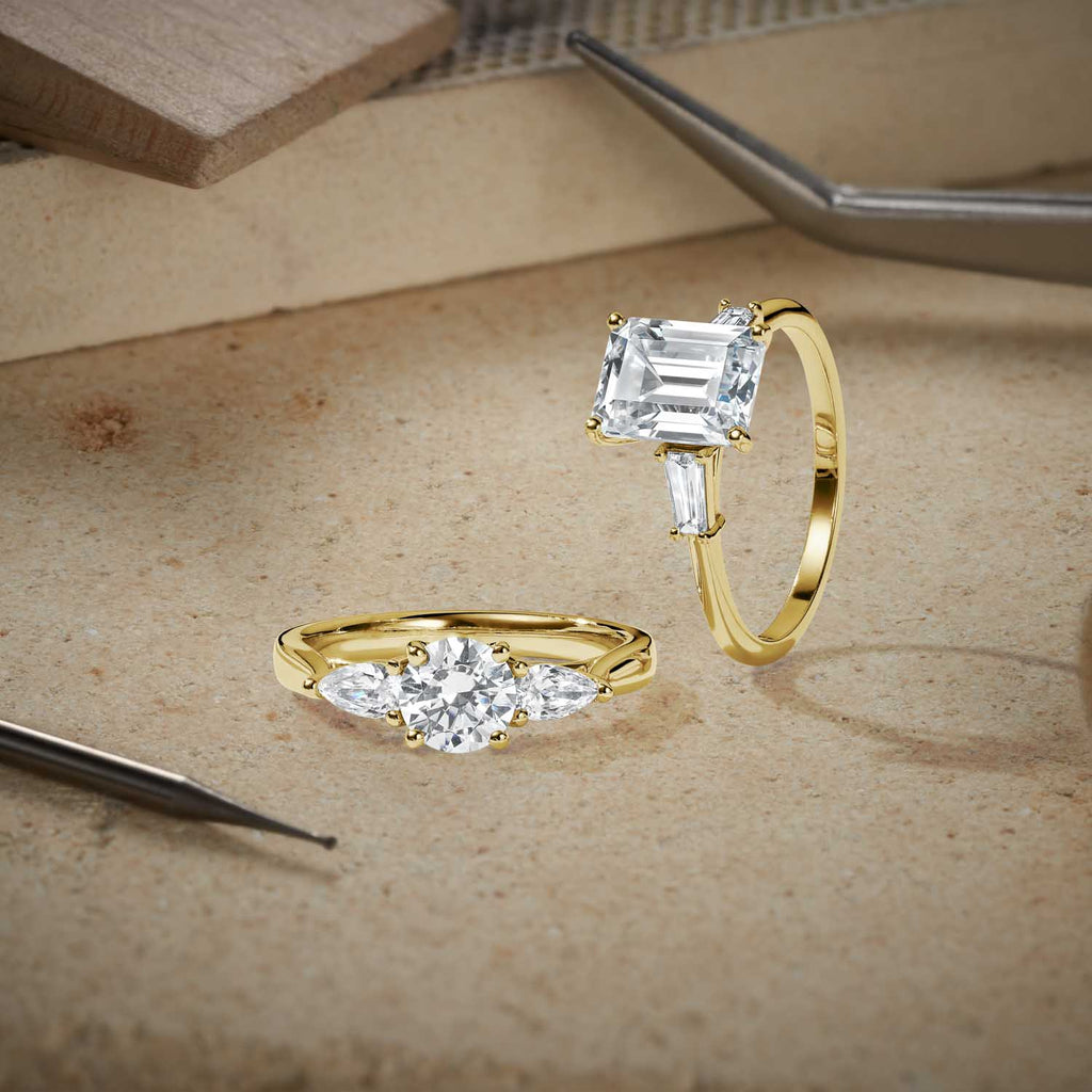 The Ecksand Iconic Three-Stone Diamond Engagement Ring with Cathedral Setting shown with  in 