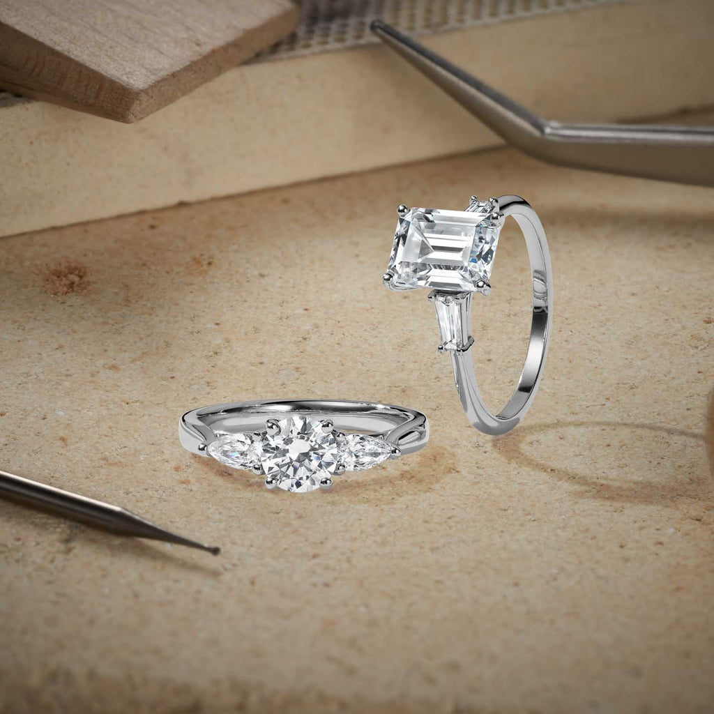 The Ecksand Iconic Vintage Three-Stone Engagement Ring shown with  in 