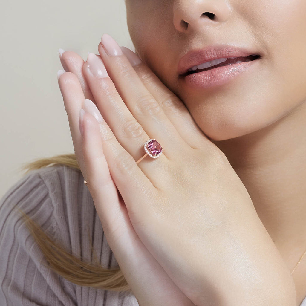 The Ecksand Diamond Halo Engagement Ring with Centre Tourmaline shown with  in 