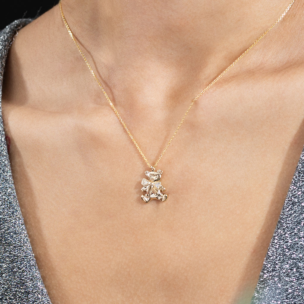 The Ecksand Teddybear Charm Diamond Pendant Necklace shown with  in 