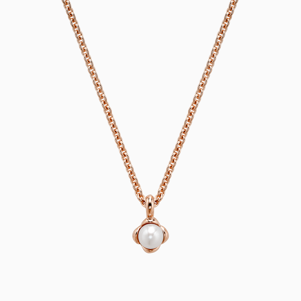 The Ecksand Mini Snowball Freshwater Pearl Necklace shown with Kid | loops at 14" & 16" in 14k Rose Gold