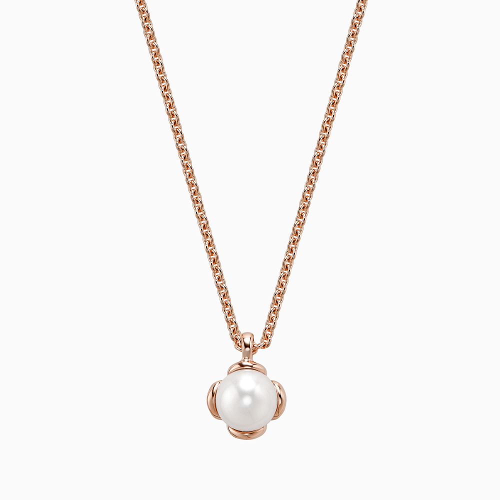 The Ecksand Snowball Freshwater Pearl Necklace shown with Kid | loops at 14" & 16" in 14k Rose Gold