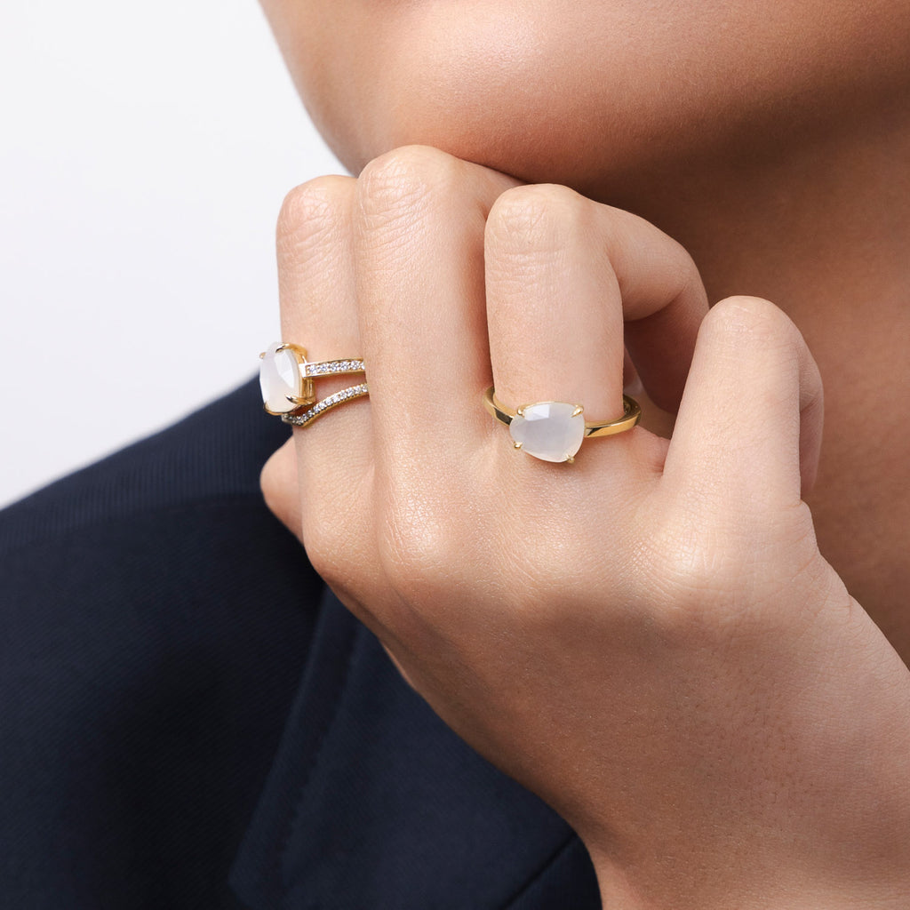 The Ecksand Moonstone Cocktail Ring with Diamond Pave shown with  in 