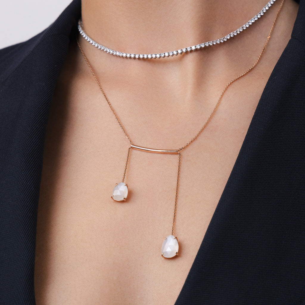 The Ecksand Moonstone Double Drop Necklace shown with  in 