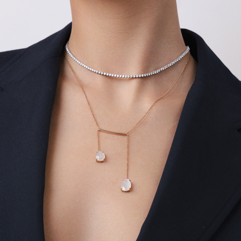 The Ecksand Moonstone Double Drop Necklace shown with  in 