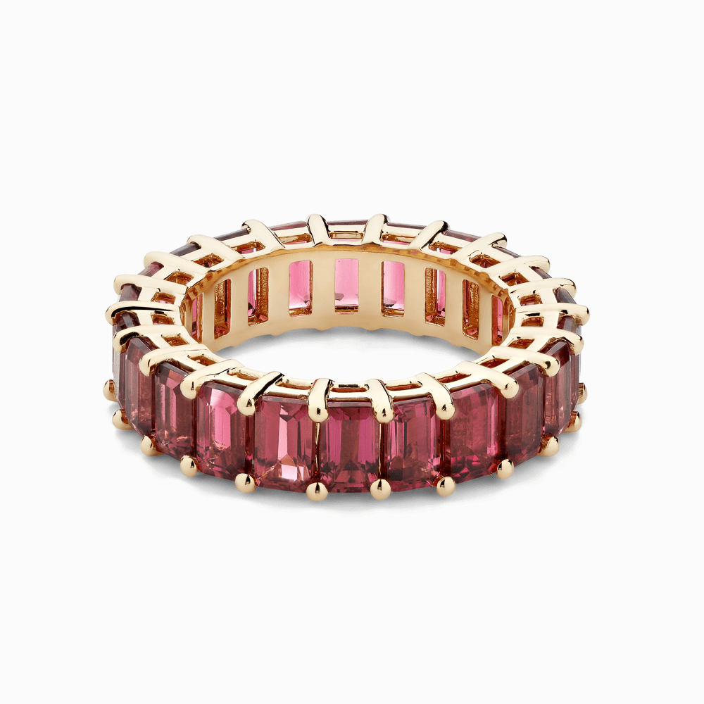 The Ecksand Emerald-Cut Tourmaline Eternity Ring shown with  in 18k Yellow Gold